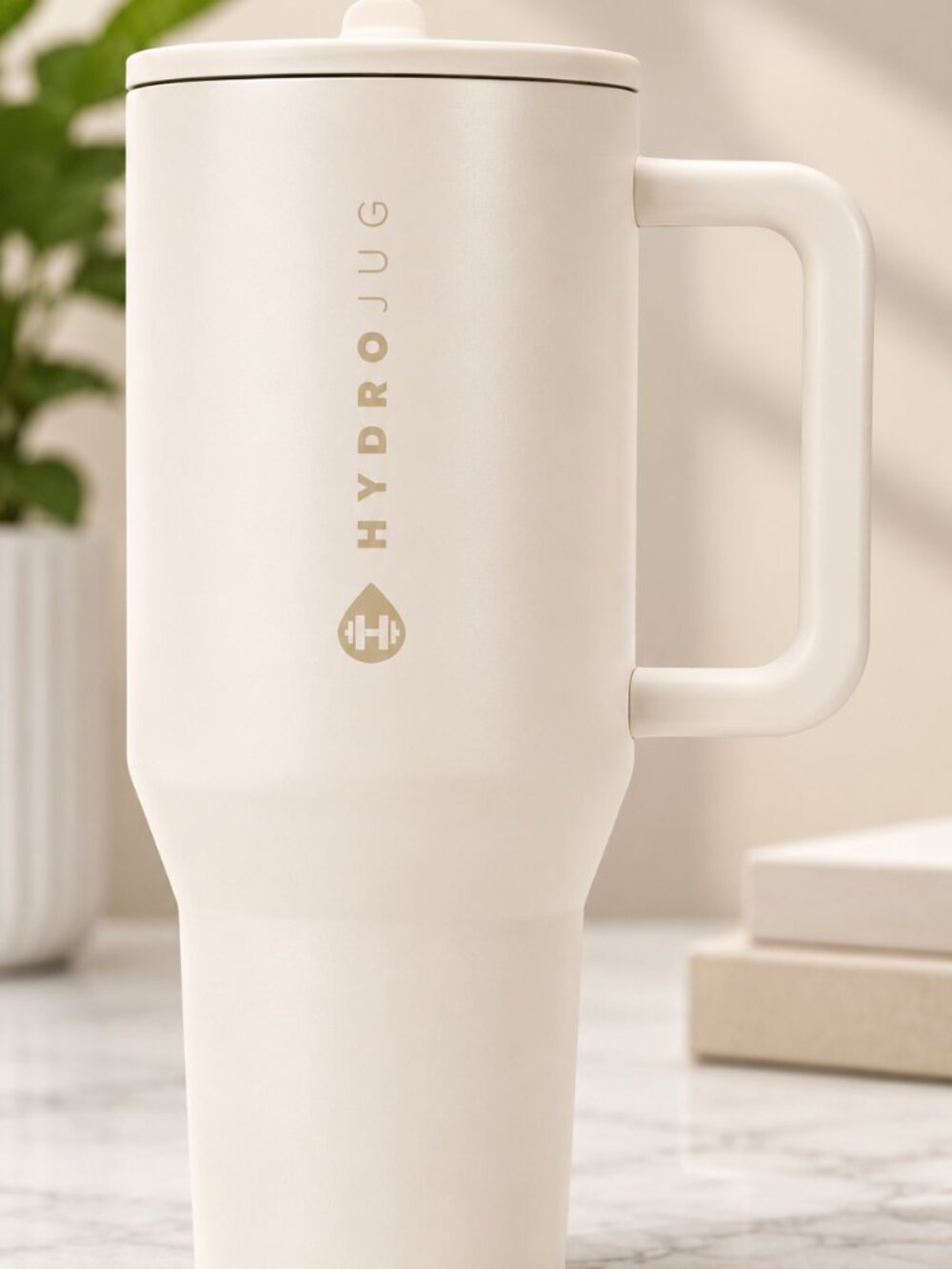 HydroJug Traveler 32oz, Insulated Tumbler with Handle & Straw, Cream